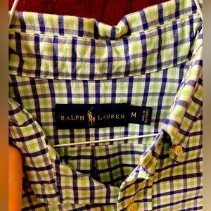Long Sleeve Ralph Polo Blue and Green Button down.